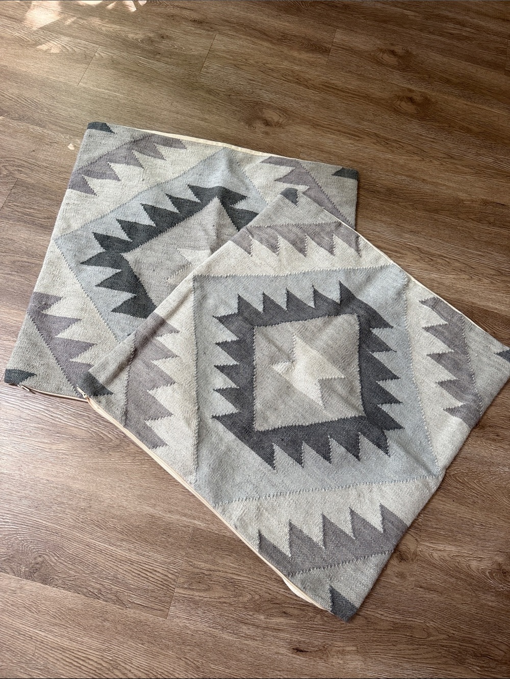 Geometric Tribal Rug Accent Pillowcases Neutral Gray tones .